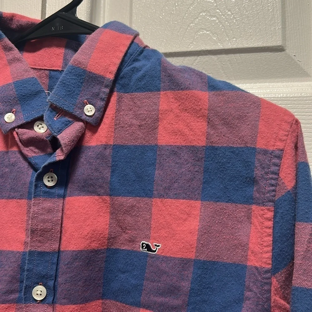 Vineyard Vines Boys Pink and Blue Checkered 100% Cotton Flannel Button Down XL - Picture 3 of 4
